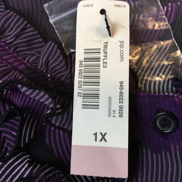 East 5th Top 1X Blouse Chiffon Button Front Smocked Short Sleeve Purple Office - Picture 5 of 10